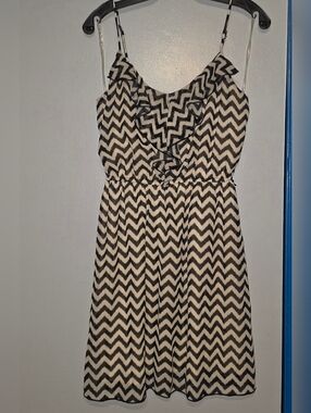 No Boundaries Black & Tan Chevron Ruffle Mini Dress